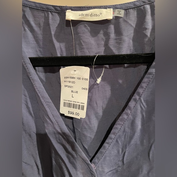 sleeveless smocked blue tiered ruffle dress L - Picture 5 of 6